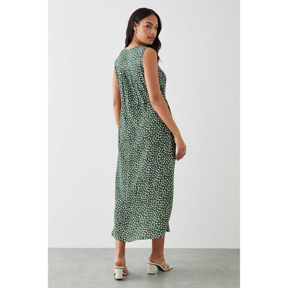 Khaki - Back - Dorothy Perkins Womens-Ladies Spotted Midi Sleeveless Shirt Dress