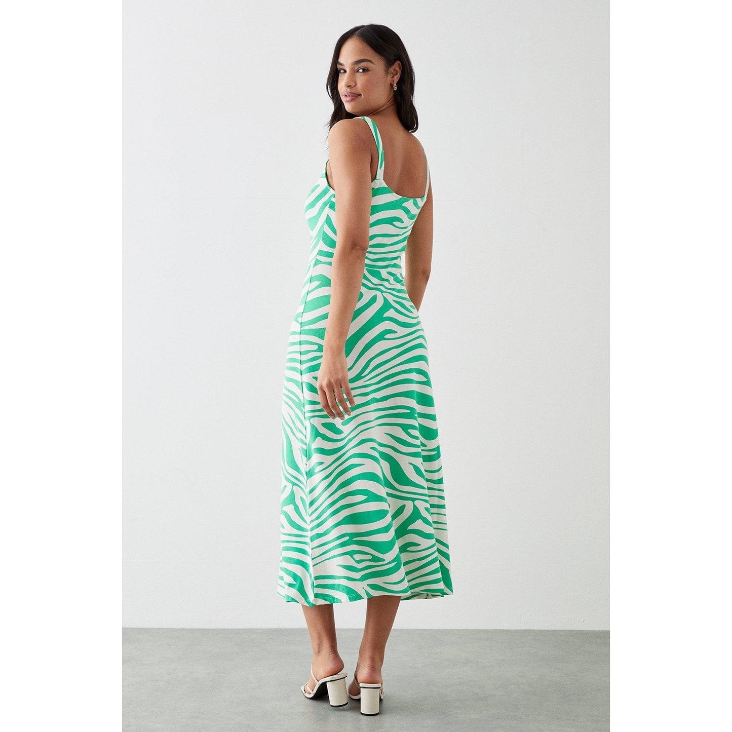 Green - Back - Dorothy Perkins Womens-Ladies Zebra Print Front Tie Midi Dress