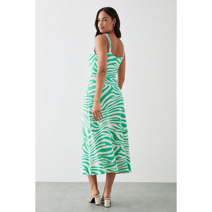 Green - Back - Dorothy Perkins Womens-Ladies Zebra Print Front Tie Midi Dress