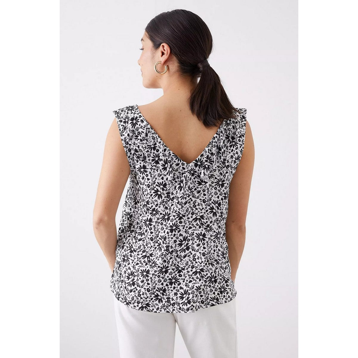 Monochrome - Back - Dorothy Perkins Womens-Ladies Floral Frill Detail Camisole