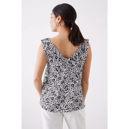 Monochrome - Back - Dorothy Perkins Womens-Ladies Floral Frill Detail Camisole