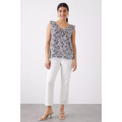 Monochrome - Side - Dorothy Perkins Womens-Ladies Floral Frill Detail Camisole