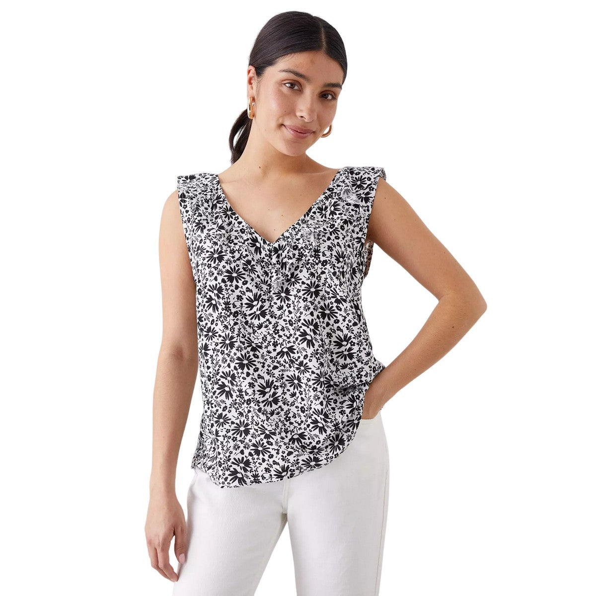 Monochrome - Front - Dorothy Perkins Womens-Ladies Floral Frill Detail Camisole