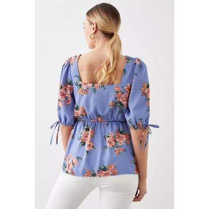 Purple - Back - Dorothy Perkins Womens-Ladies Floral Tall Tie Sleeves Blouse