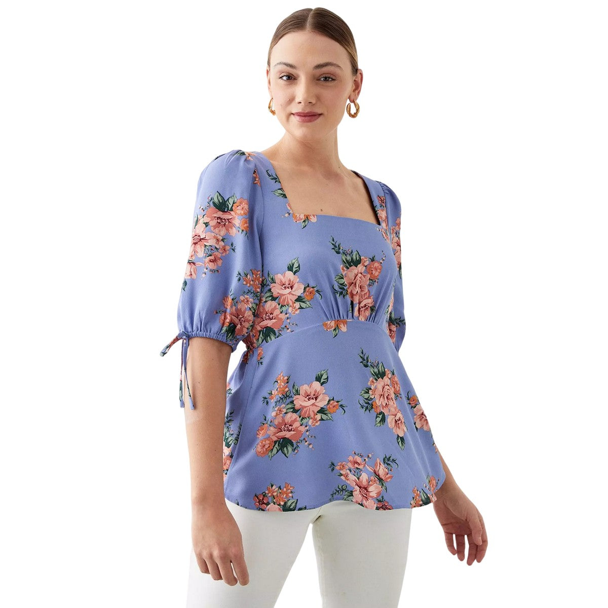 Purple - Front - Dorothy Perkins Womens-Ladies Floral Tall Tie Sleeves Blouse