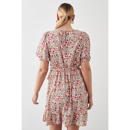 Multicoloured - Back - Dorothy Perkins Womens-Ladies Ditsy Print Shirred Cuff Tall Mini Dress