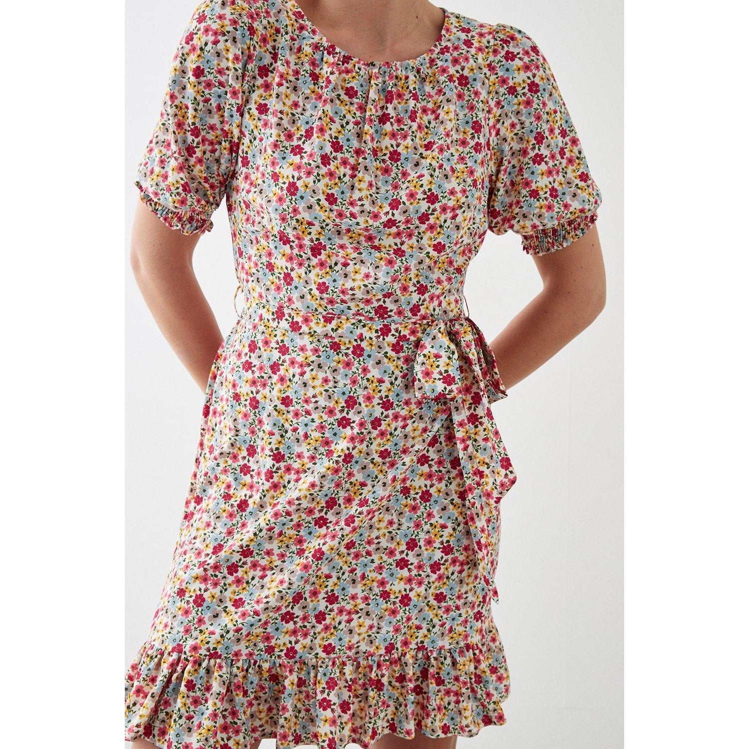 Multicoloured - Side - Dorothy Perkins Womens-Ladies Ditsy Print Shirred Cuff Tall Mini Dress