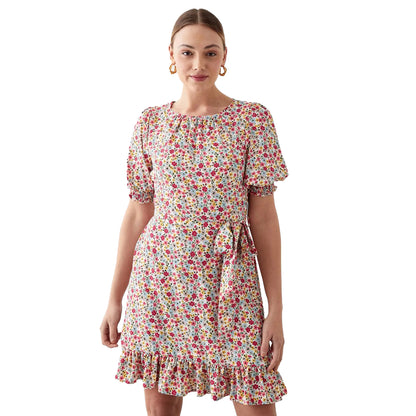 Multicoloured - Front - Dorothy Perkins Womens-Ladies Ditsy Print Shirred Cuff Tall Mini Dress