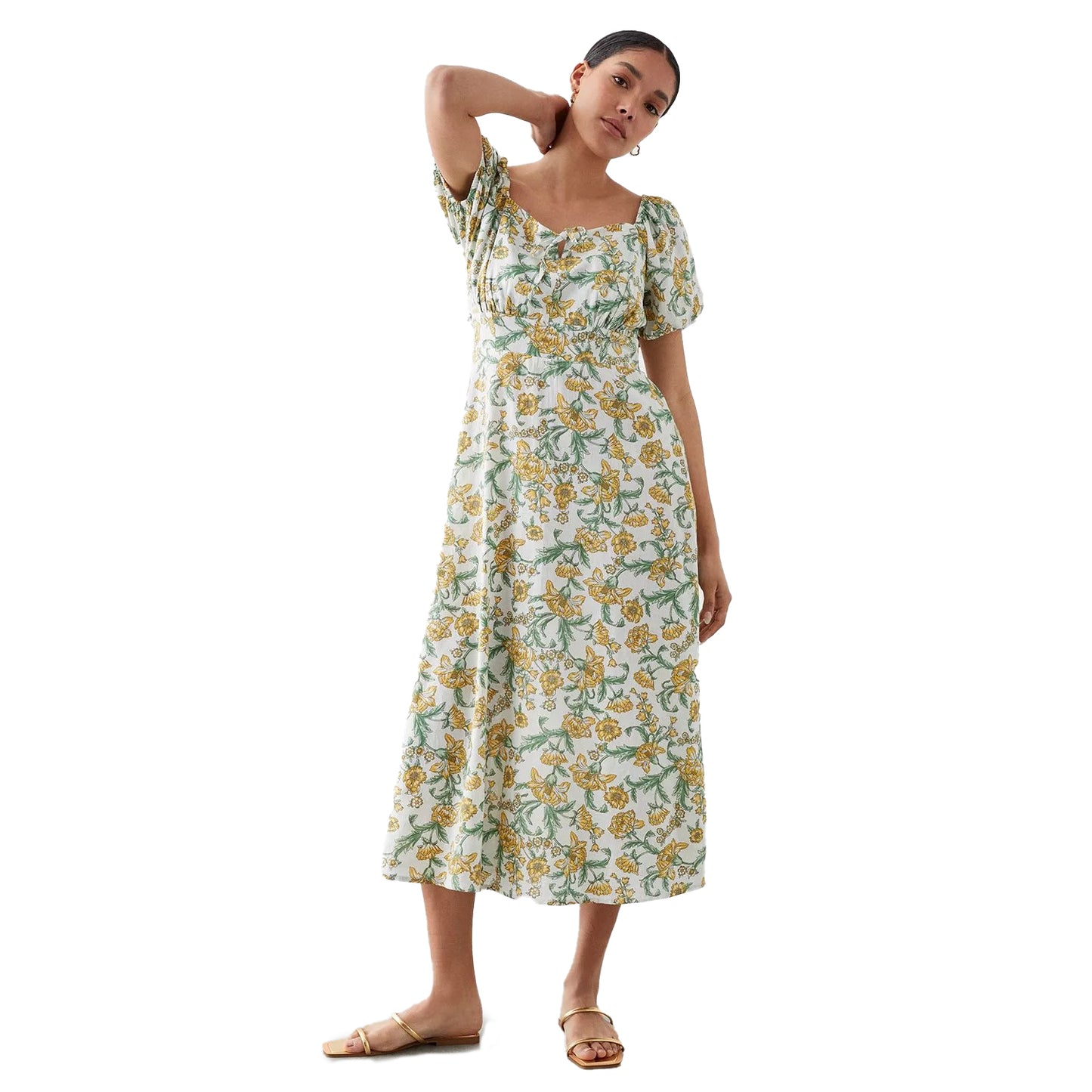 Yellow - Front - Dorothy Perkins Womens-Ladies Floral Front Tie Midi Dress