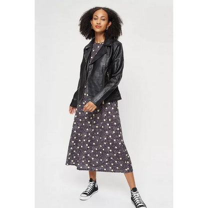 Black - Pack Shot - Dorothy Perkins Womens-Ladies Faux Leather Tall Biker Jacket