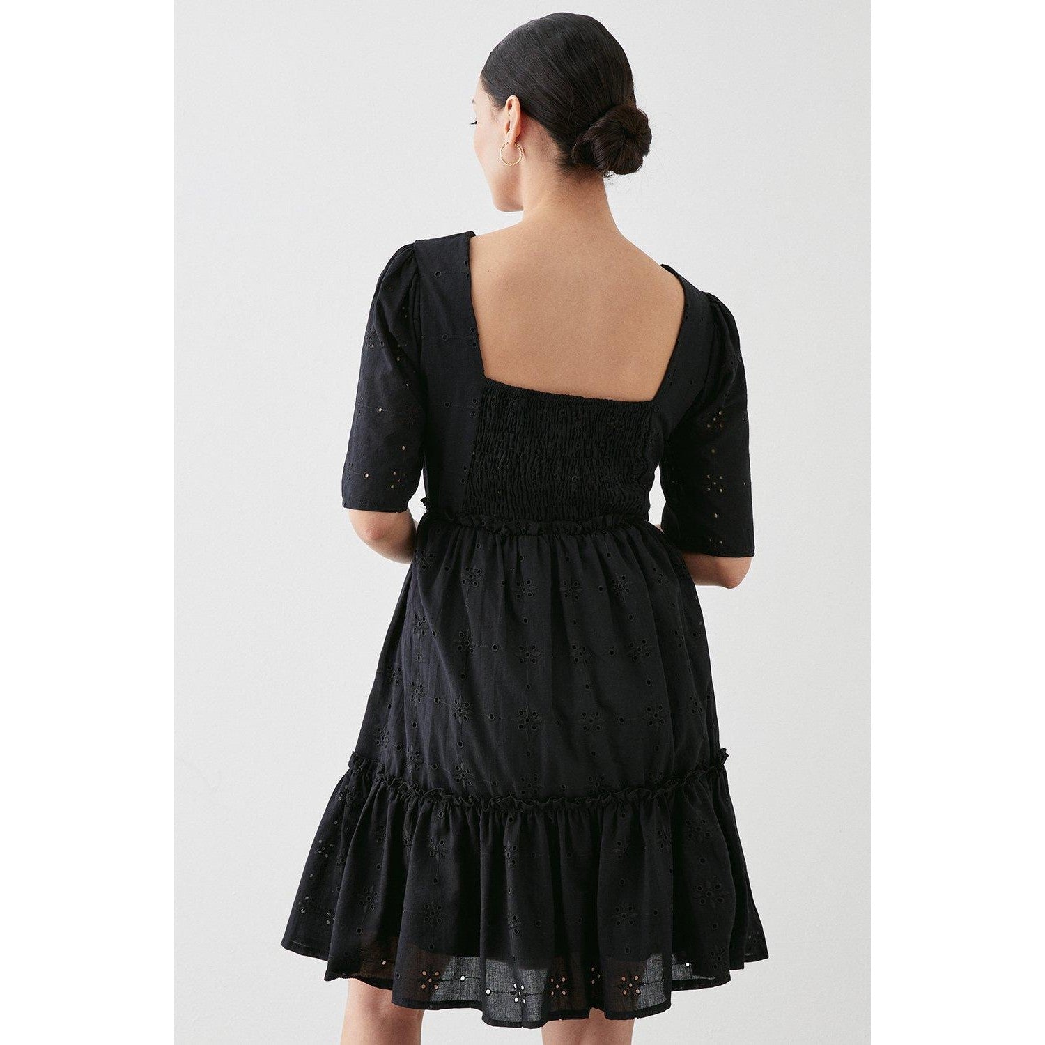 Black - Back - Dorothy Perkins Womens-Ladies Petite Broderie Square Neck Mini Dress