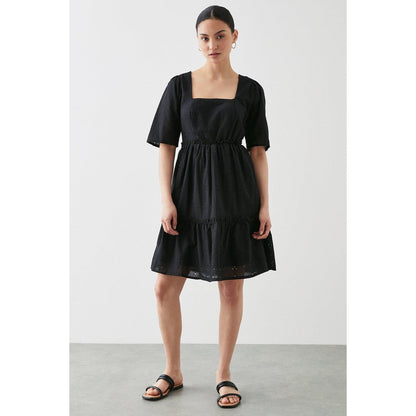 Black - Lifestyle - Dorothy Perkins Womens-Ladies Petite Broderie Square Neck Mini Dress