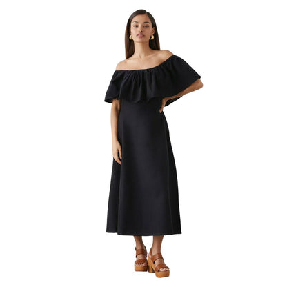 Black - Front - Dorothy Perkins Womens-Ladies Bardot Petite Midi Dress