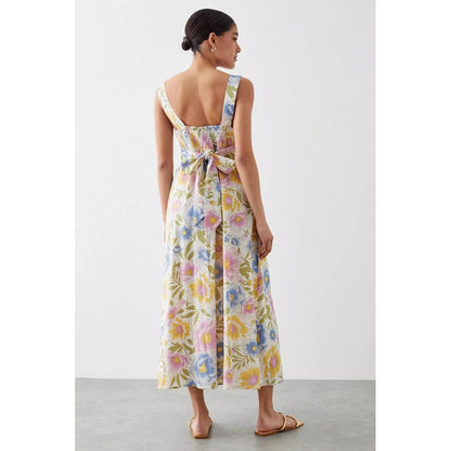 Ivory - Back - Dorothy Perkins Womens-Ladies Large Floral Tie Back Midi Dress