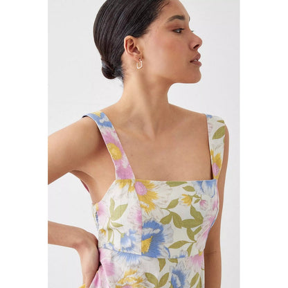 Ivory - Side - Dorothy Perkins Womens-Ladies Large Floral Tie Back Midi Dress