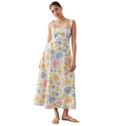 Ivory - Front - Dorothy Perkins Womens-Ladies Large Floral Tie Back Midi Dress