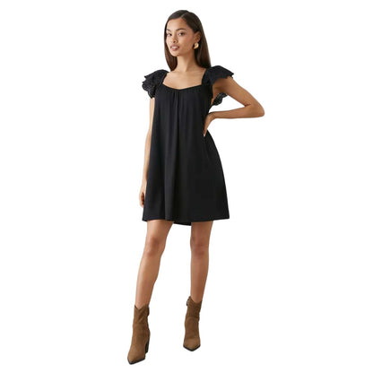 Black - Front - Dorothy Perkins Womens-Ladies Petite Broderie Sleeve Mini Dress