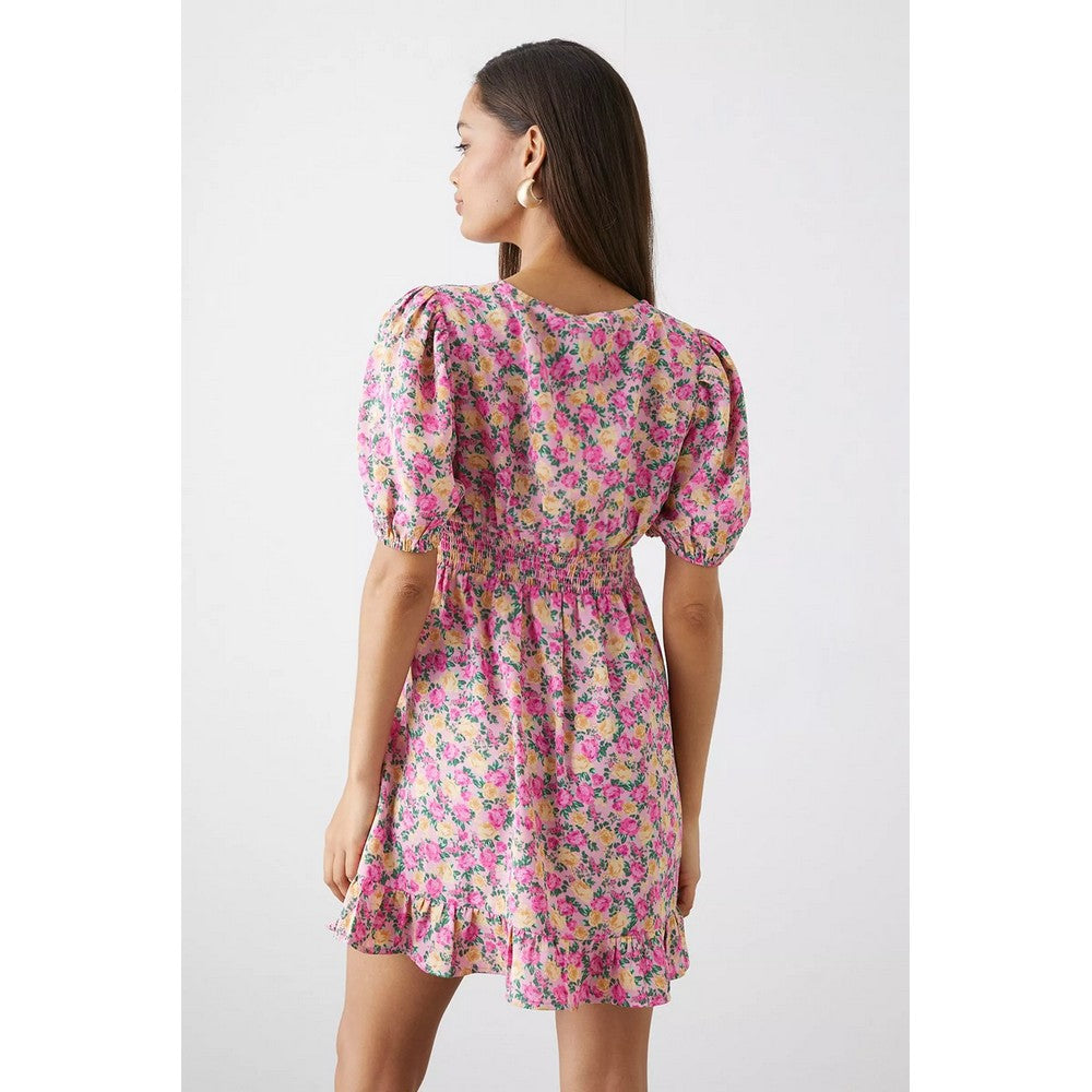 Pink - Back - Dorothy Perkins Womens-Ladies Rose Ruffle Hem Petite Wrap Mini Dress