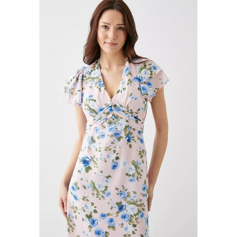 Ivory - Side - Dorothy Perkins Womens-Ladies Ditsy Print Short-Sleeved Midi Dress