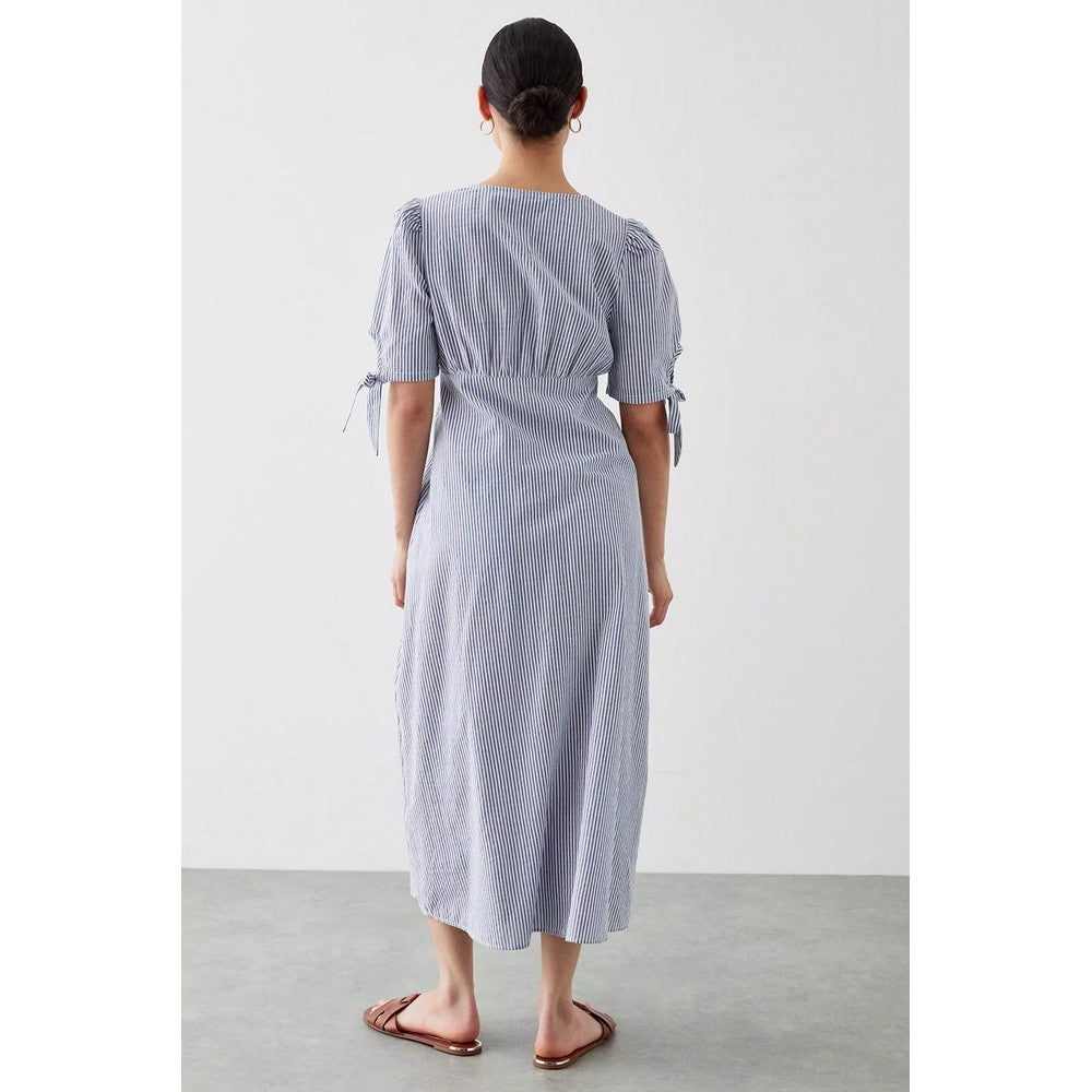 Blue - Back - Dorothy Perkins Womens-Ladies Striped Petite Tie Sleeves Midi Dress