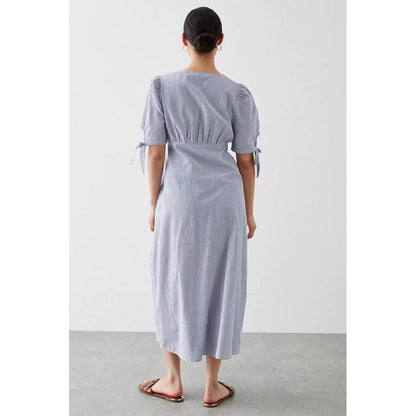 Blue - Back - Dorothy Perkins Womens-Ladies Striped Petite Tie Sleeves Midi Dress