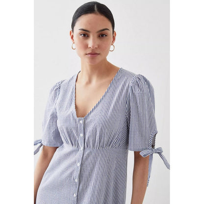 Blue - Side - Dorothy Perkins Womens-Ladies Striped Petite Tie Sleeves Midi Dress