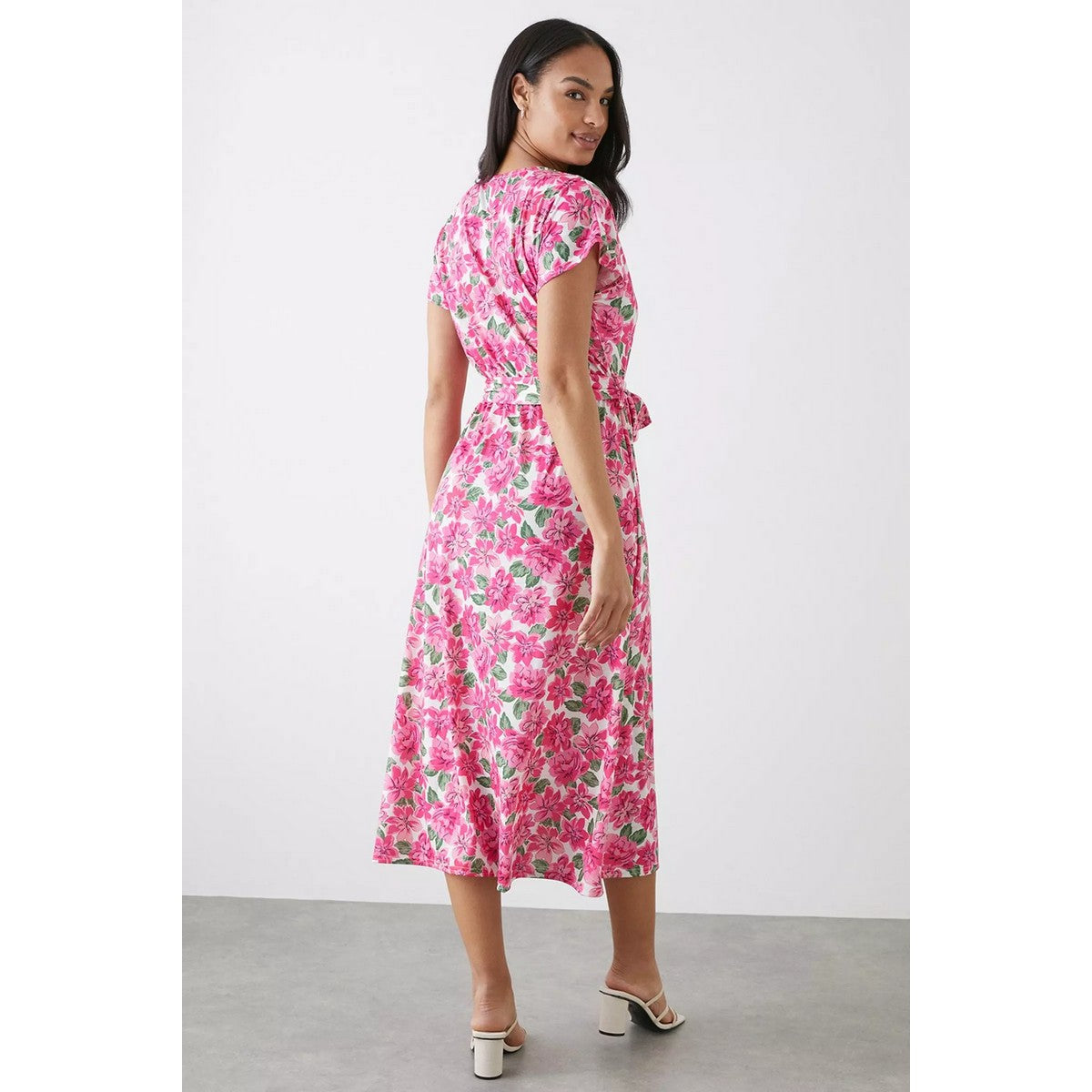 Pink - Back - Dorothy Perkins Womens-Ladies Floral Belt Midi Dress