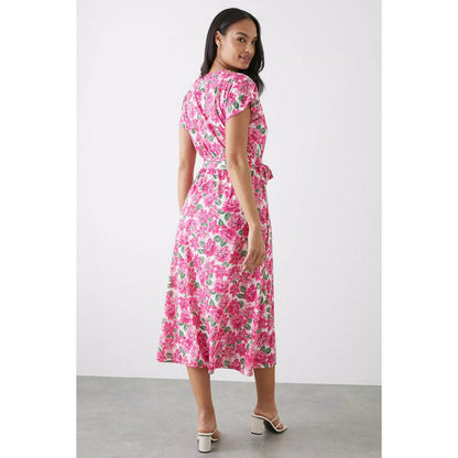 Pink - Back - Dorothy Perkins Womens-Ladies Floral Belt Midi Dress