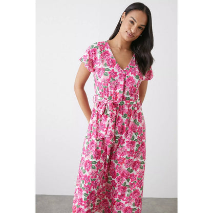 Pink - Side - Dorothy Perkins Womens-Ladies Floral Belt Midi Dress