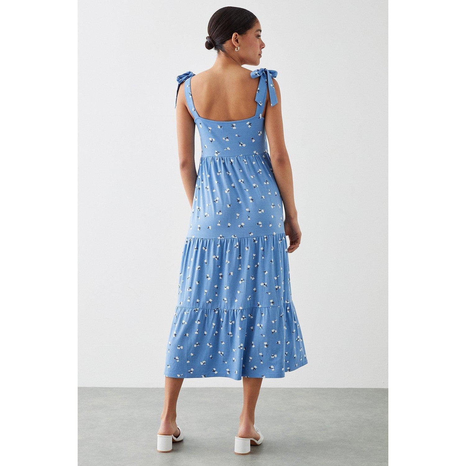 Blue - Back - Dorothy Perkins Womens-Ladies Ditsy Print Tie Sleeves Midi Dress