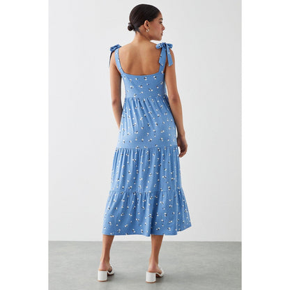 Blue - Back - Dorothy Perkins Womens-Ladies Ditsy Print Tie Sleeves Midi Dress