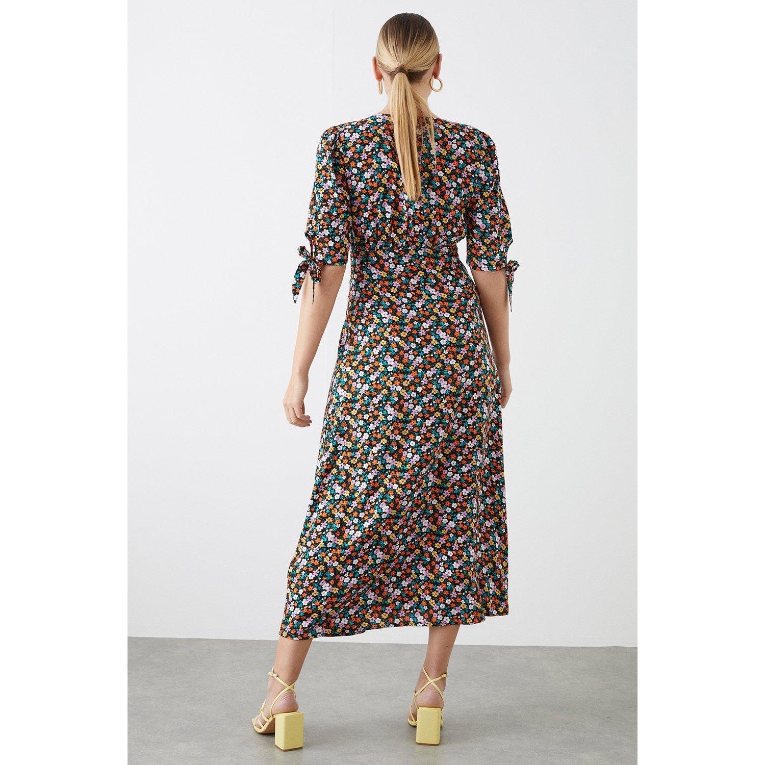 Multicoloured - Back - Dorothy Perkins Womens-Ladies Ditsy Print Tall Tie Sleeves Midi Dress