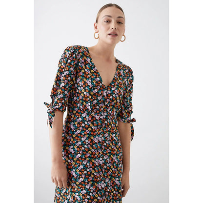 Multicoloured - Side - Dorothy Perkins Womens-Ladies Ditsy Print Tall Tie Sleeves Midi Dress
