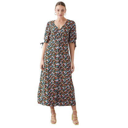 Multicoloured - Front - Dorothy Perkins Womens-Ladies Ditsy Print Tall Tie Sleeves Midi Dress