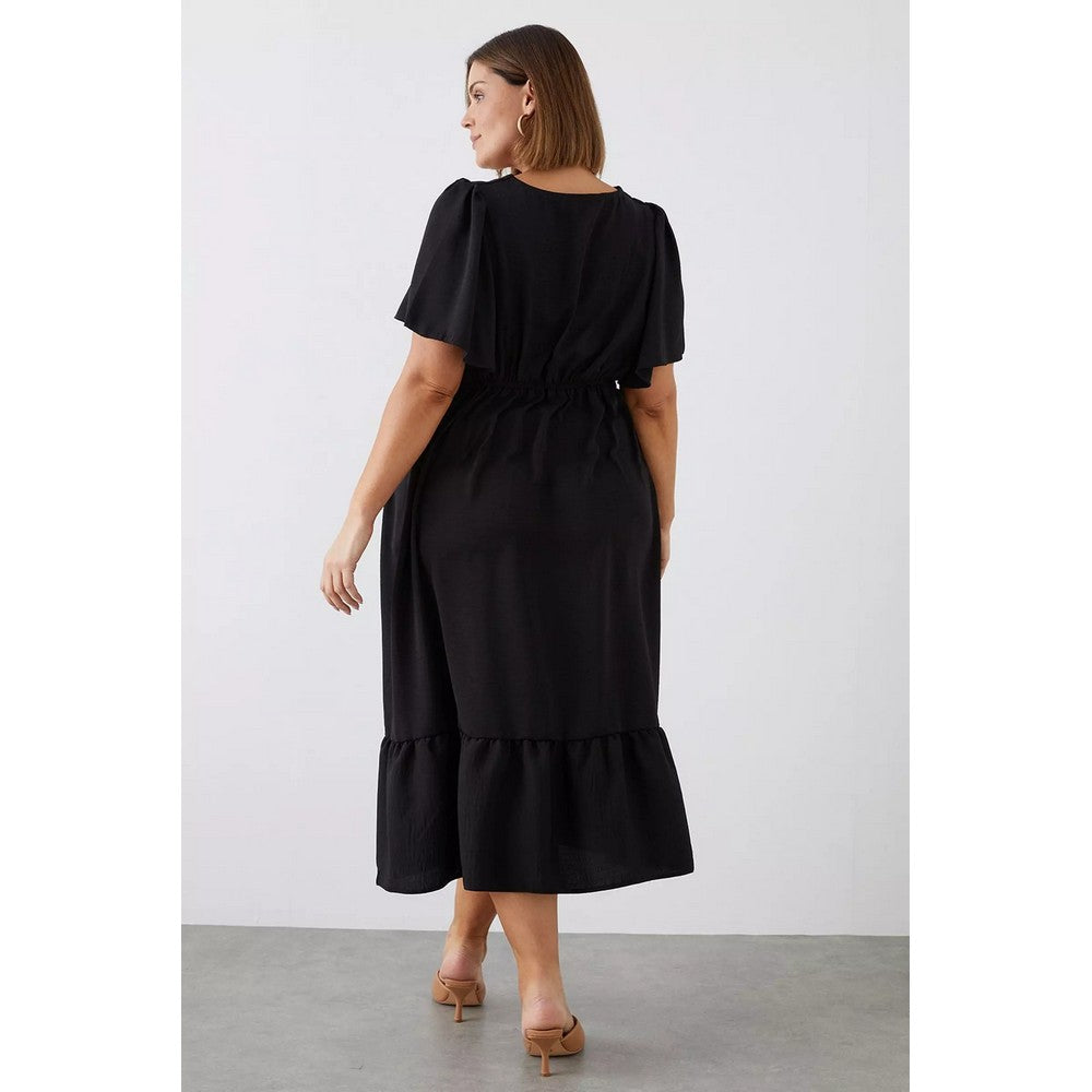Black - Back - Dorothy Perkins Womens-Ladies Slub Plus Angel Sleeve Midi Dress