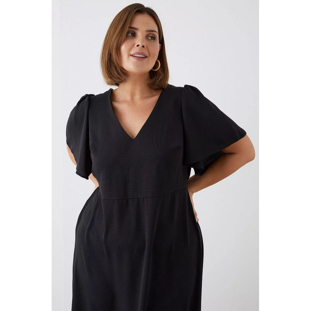 Black - Side - Dorothy Perkins Womens-Ladies Slub Plus Angel Sleeve Midi Dress