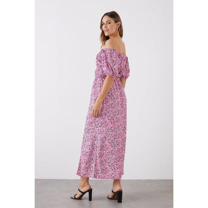 Pink - Back - Dorothy Perkins Womens-Ladies Ditsy Print Bardot Tall Midi Dress