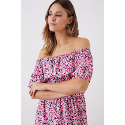 Pink - Side - Dorothy Perkins Womens-Ladies Ditsy Print Bardot Tall Midi Dress