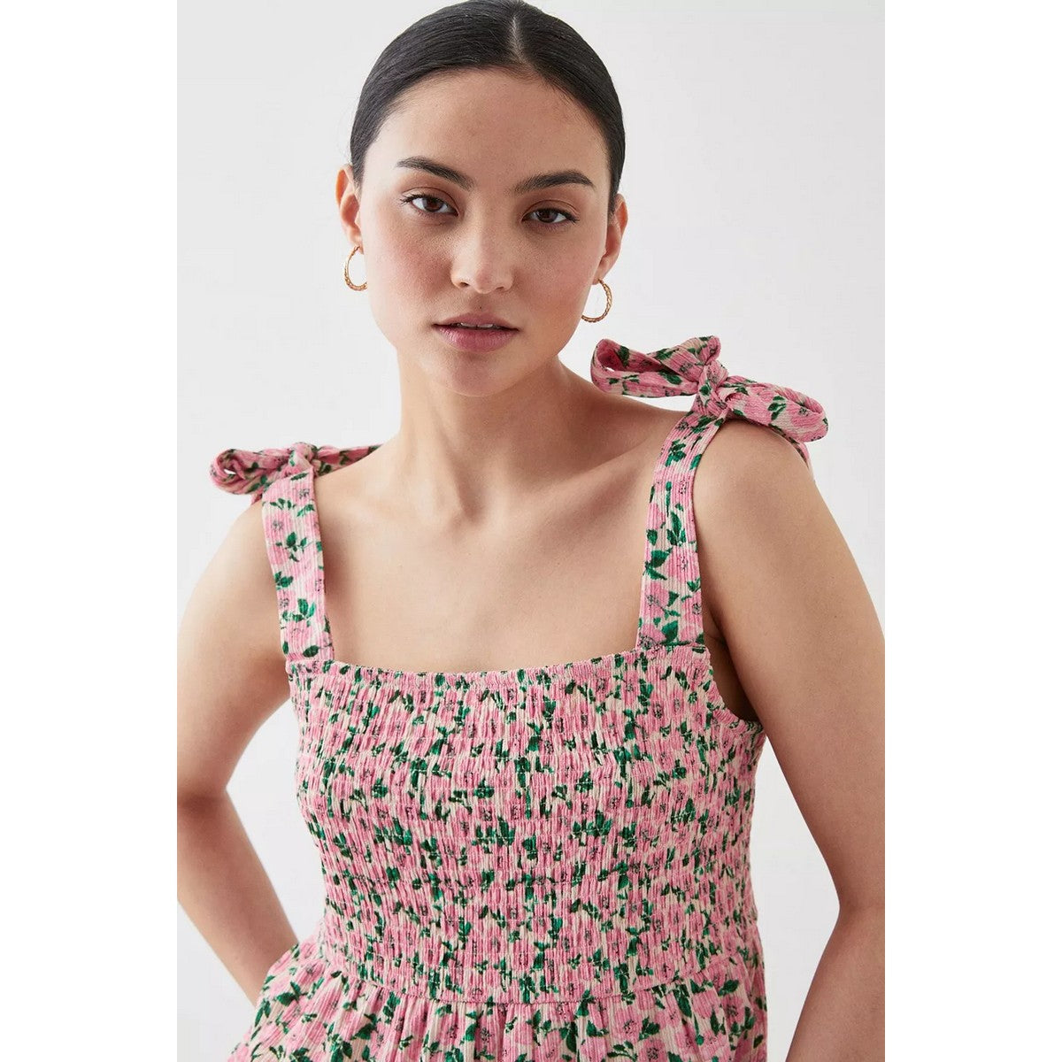 Rose - Side - Dorothy Perkins Womens-Ladies Shirred Tie Shoulder Petite Vest Top