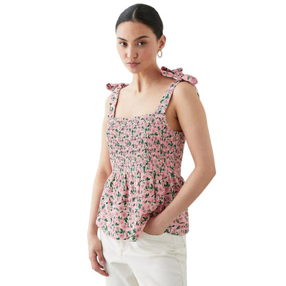 Rose - Front - Dorothy Perkins Womens-Ladies Shirred Tie Shoulder Petite Vest Top
