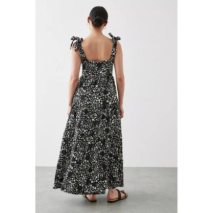 Black - Back - Dorothy Perkins Womens-Ladies Ditsy Print Tie Shoulder Petite Maxi Dress