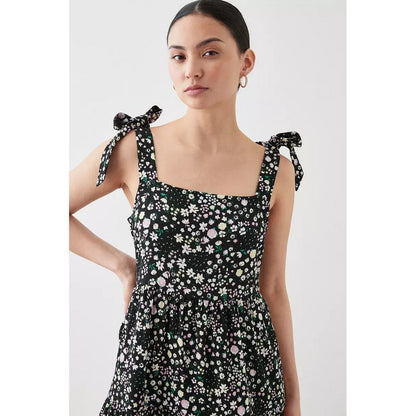 Black - Side - Dorothy Perkins Womens-Ladies Ditsy Print Tie Shoulder Petite Maxi Dress