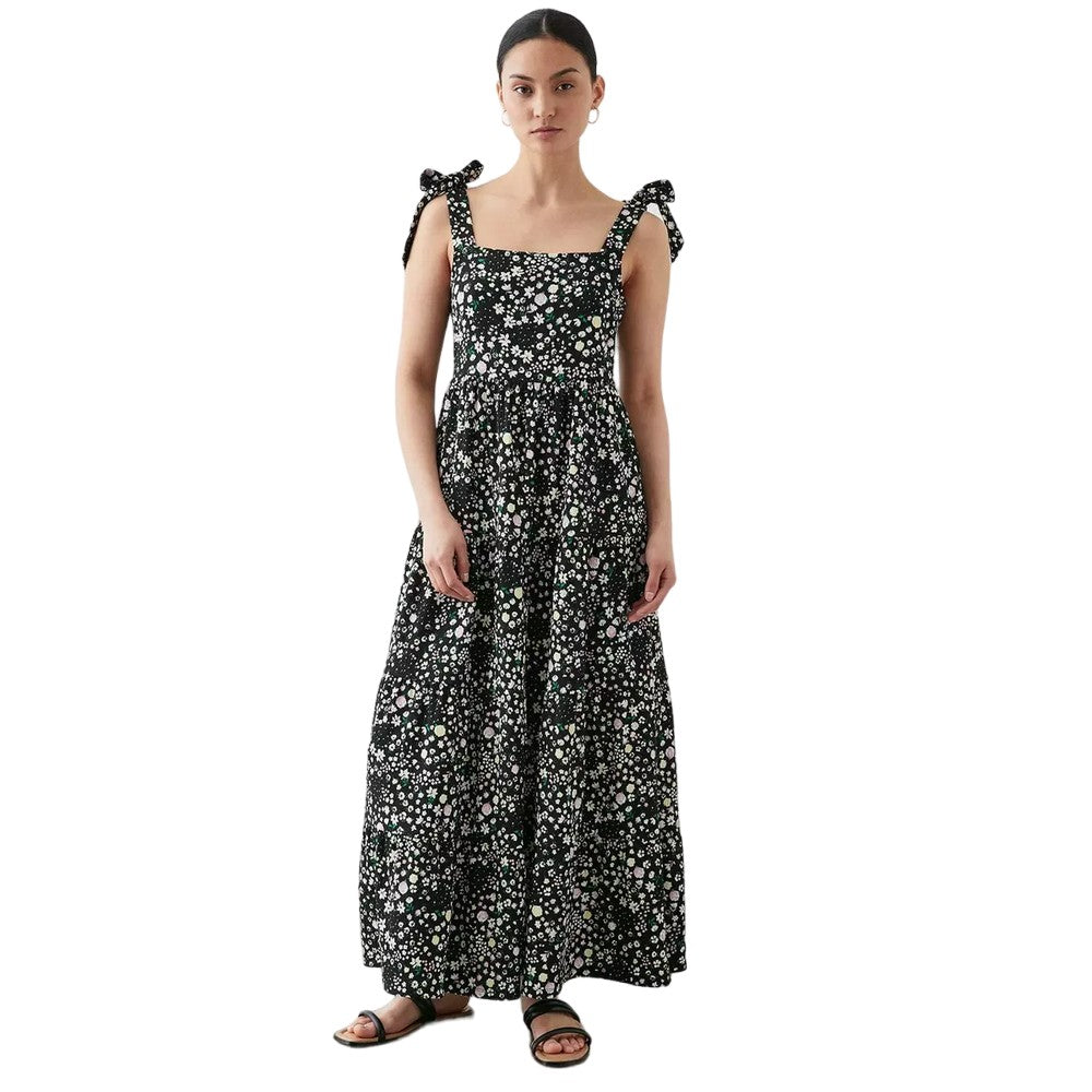 Black - Front - Dorothy Perkins Womens-Ladies Ditsy Print Tie Shoulder Petite Maxi Dress