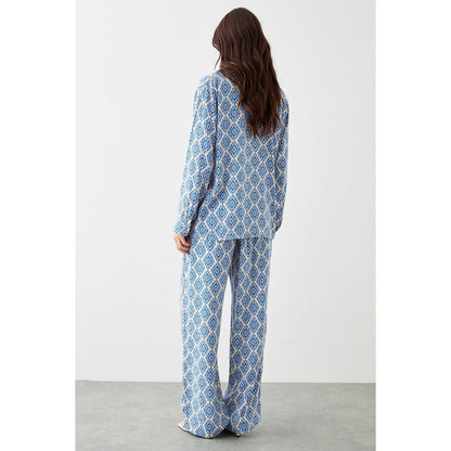 Blue - Back - Dorothy Perkins Womens-Ladies Printed Wide Leg Trousers