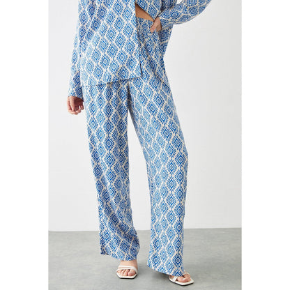 Blue - Side - Dorothy Perkins Womens-Ladies Printed Wide Leg Trousers