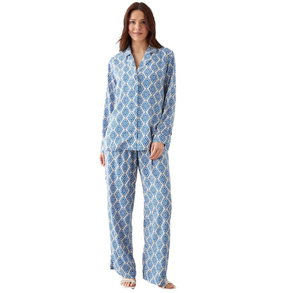 Blue - Front - Dorothy Perkins Womens-Ladies Printed Wide Leg Trousers