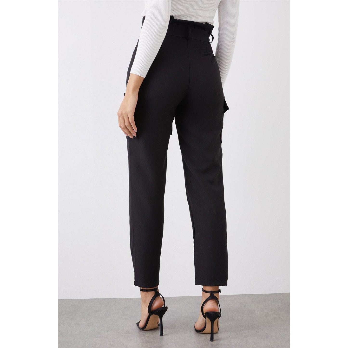 Black - Back - Dorothy Perkins Womens-Ladies Utility Waist Tie Trousers