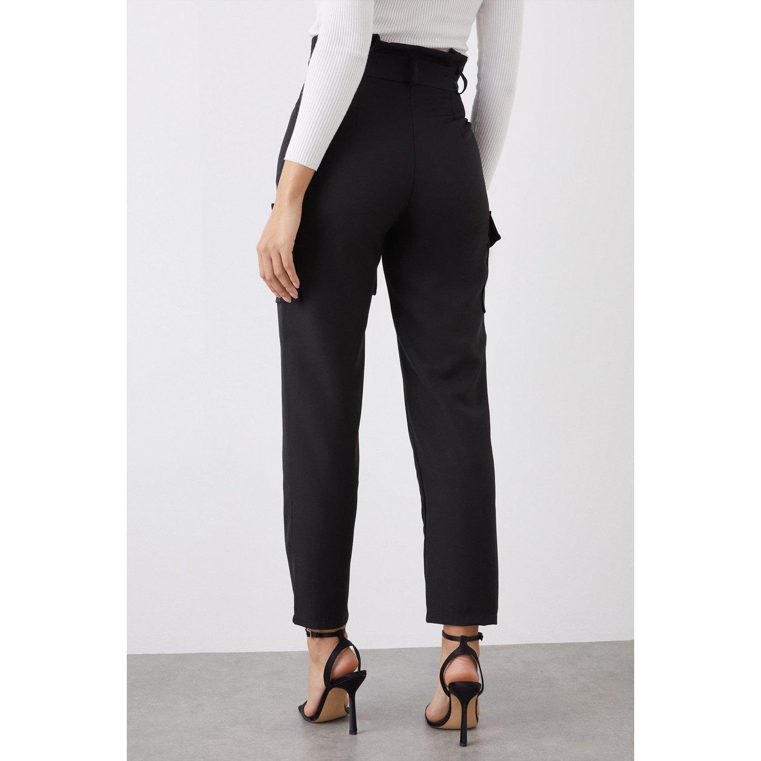 Black - Back - Dorothy Perkins Womens-Ladies Utility Waist Tie Trousers