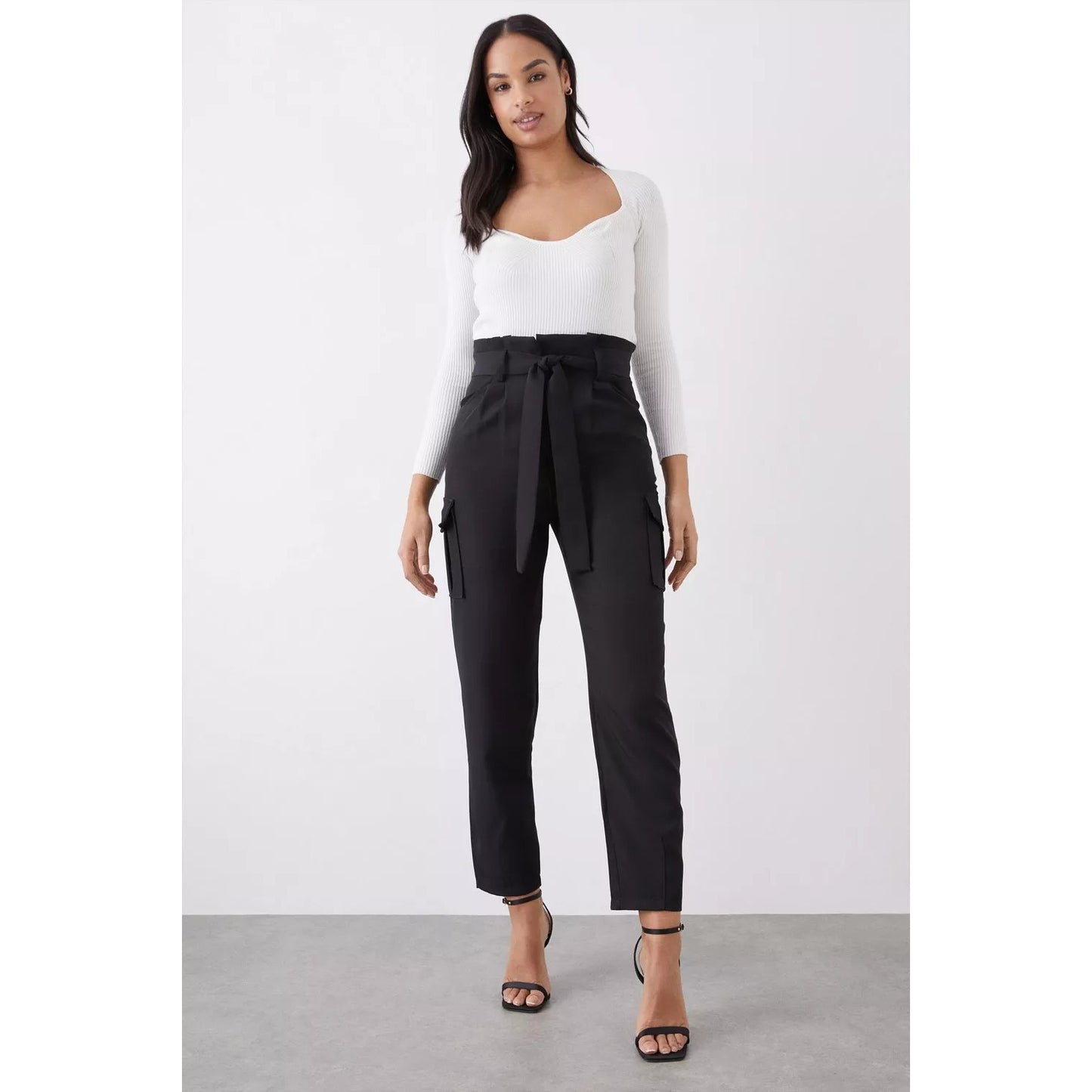 Black - Side - Dorothy Perkins Womens-Ladies Utility Waist Tie Trousers