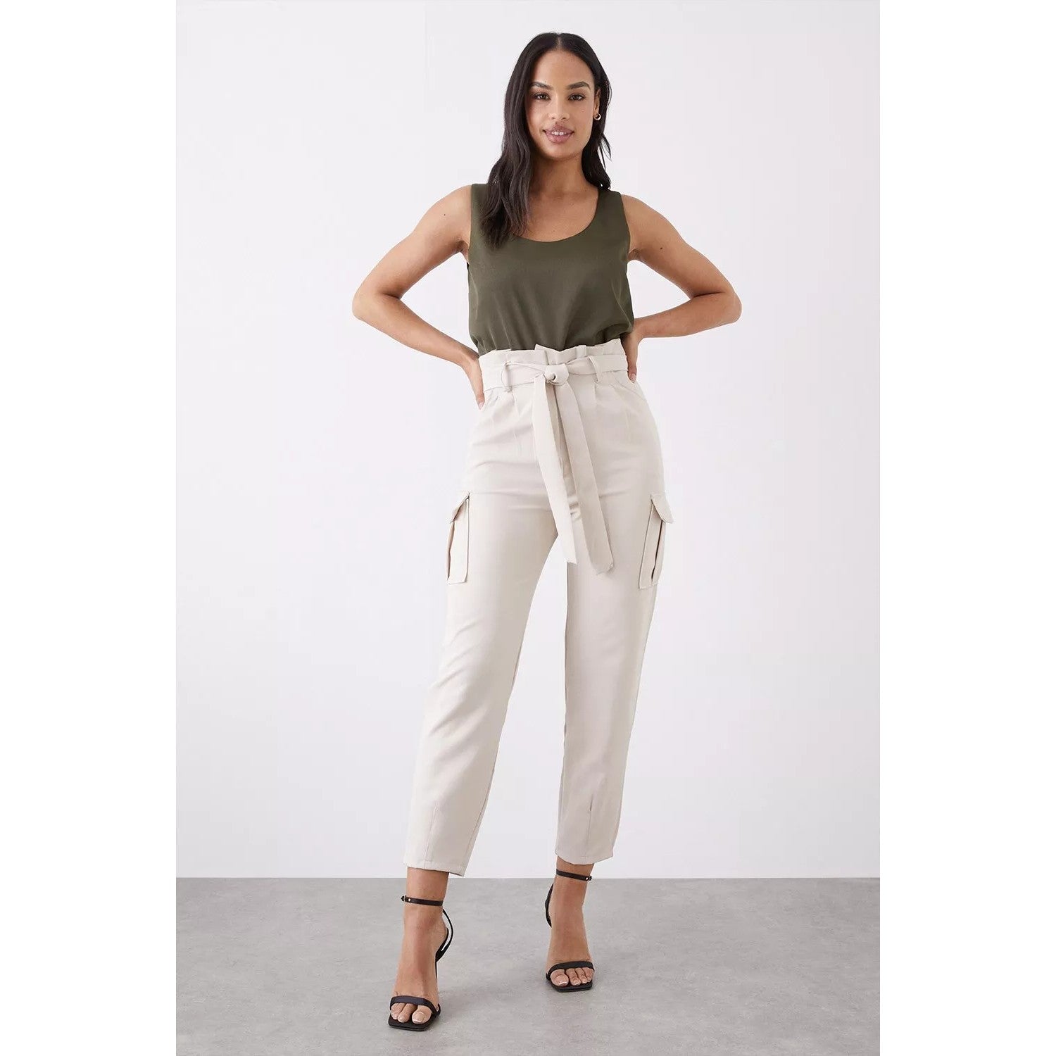 Stone - Side - Dorothy Perkins Womens-Ladies Utility Waist Tie Trousers